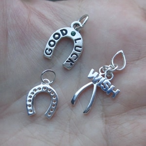 Sterling Silver Horseshoe Charm, Wishbone Charm with Wish, or Good Luck Horseshoe charm