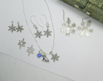 Sterling Silver Snowflake Charm or Snowflake earrings
