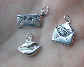 Sterling Silver Love Letter or Lips Charms-You choose which one
