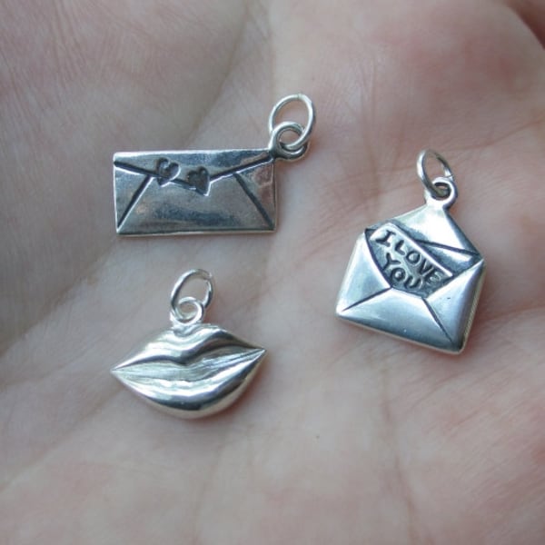 Sterling Silver Love Letter or Lips Charms-You choose which one