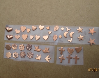 Copper Mini Cross, Doves, or Art Nouveau Tiny Stars, Moon, plain stars,Flowers or Hearts - Solderable Accents( 24g)