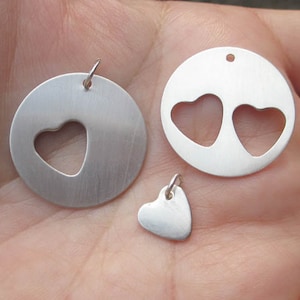 1 - One inch Sterling Silver Discs with Heart cut/out(One Inch) and one heart 3/8&quot;