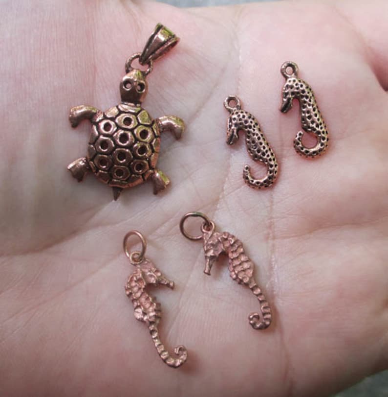 Solid Copper Seahorse, or Turtle Charm