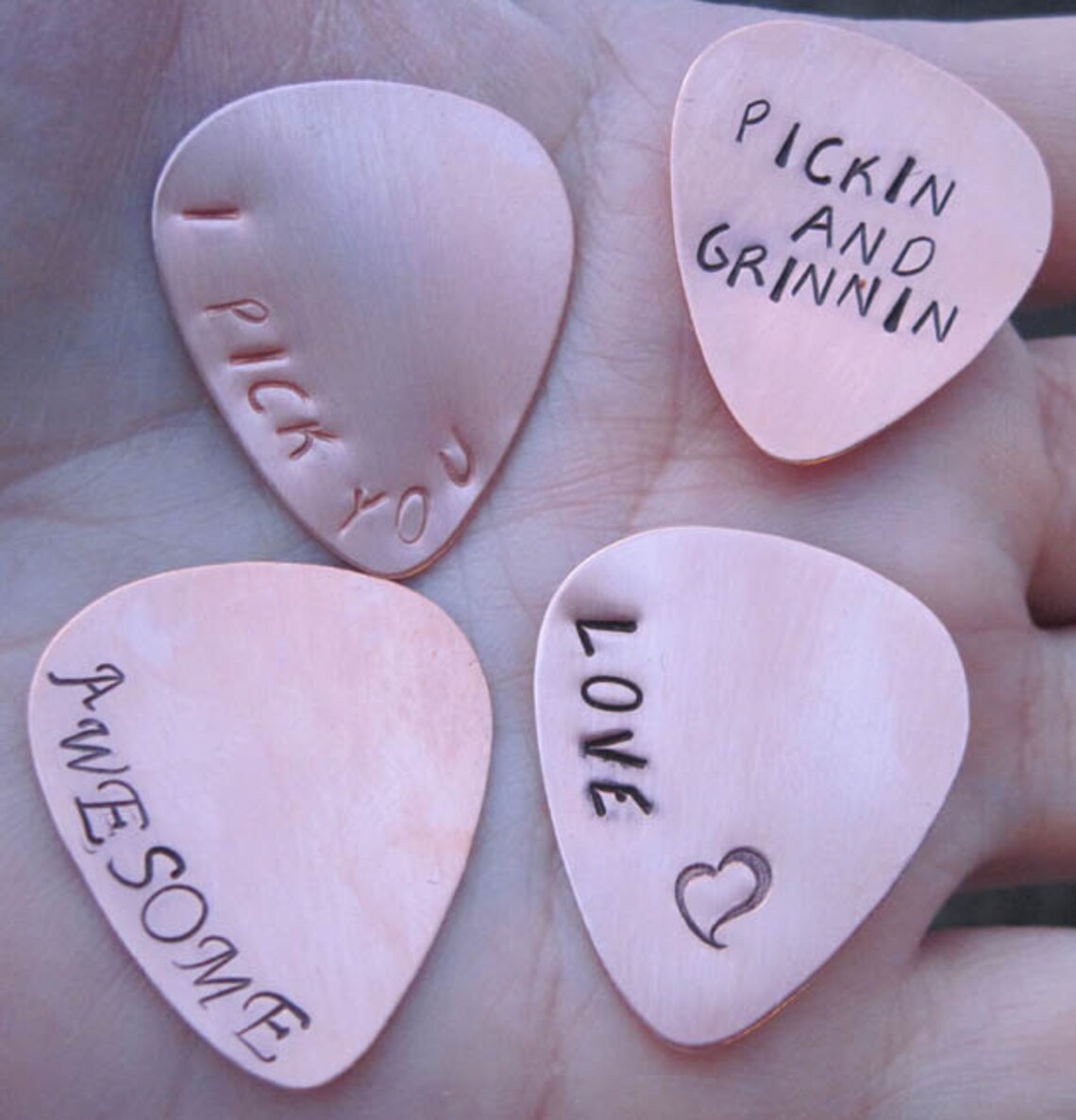 Copper Guitar Picks You Choose What It Says Etsy