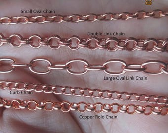 Solid Copper  Hammered Disc or Finished Chain - (18" rolo, or 18",20" curb,double link,larger link, or cable)(1 chain)