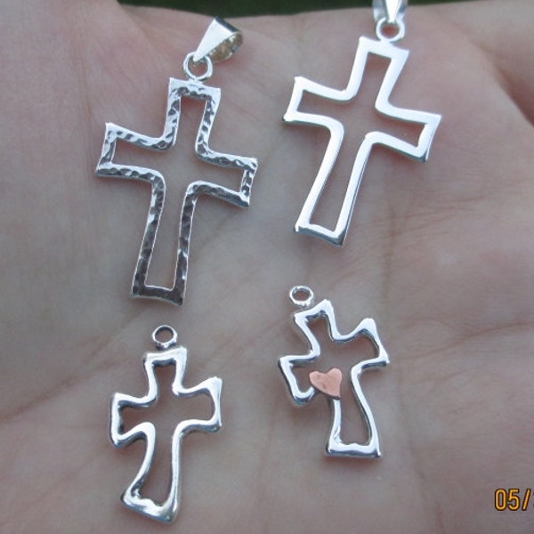 Sterling Silver Large Open Cross Charm or Open Curvy Cross - You choose which one