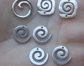 Sterling Silver Round Spiral Discs or Links,Square Spiral Links, or Spiral Pendant- You choose which one