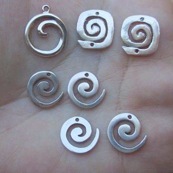 Sterling Silver Round Spiral Discs or Links,Square Spiral Links, or Spiral Pendant- You choose which one
