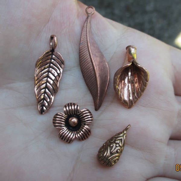 Solid Copper Leaf Charms, Teardrop or Lily Flower-You choose which one