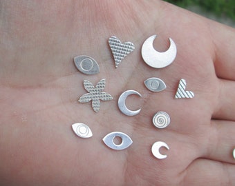 Sterling Silver Design Heart, Flower or small Heart Disc,spiral disc, eye stamping's or moons -You choose which pair