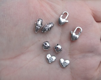 Sterling silver spiral heart, heart clasp, or spiral beads(two beads)You Choose which One