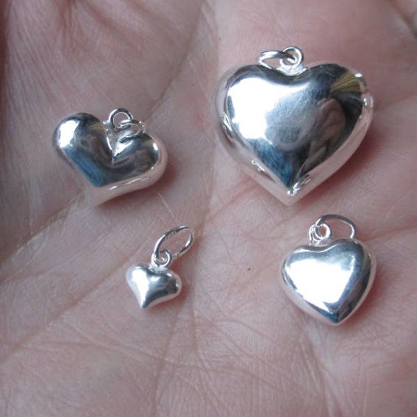 Sterling Silver Puffy Hearts - You choose the size and quantity