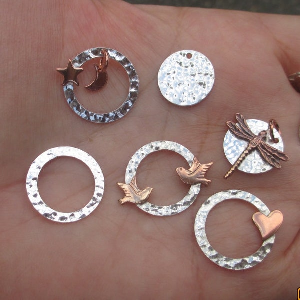Sterling Hammered discs or Sterling Silver Hammered Rings Plain or W/ soldered items too