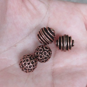 Copper Round beads with Rings or Spiral Beads(6 beads)