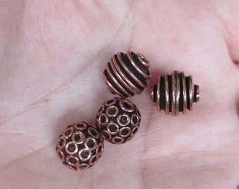 Copper Round beads with Rings or Spiral Beads(6 beads)