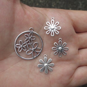 Sterling Silver Open Flower Charms Or solid Flower Charms(one pair)You choose which pair
