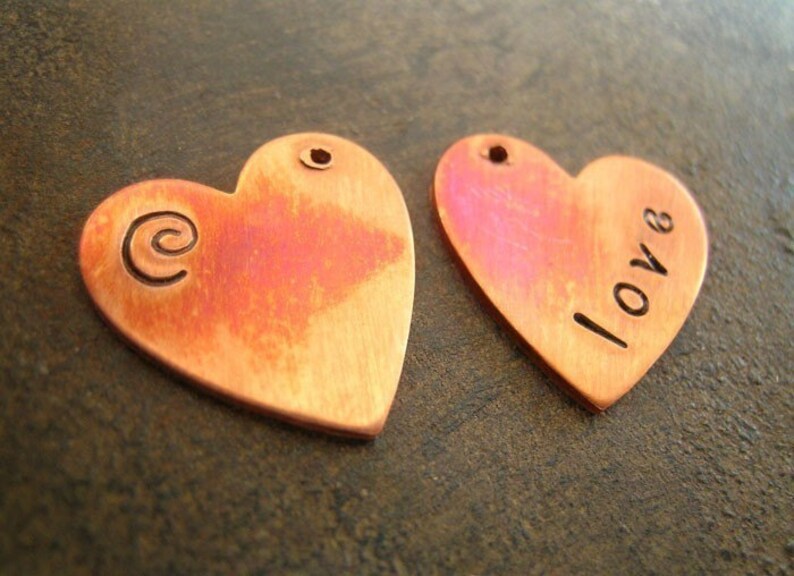 Copper Heart Charms,rectangle or double heart charms image 4