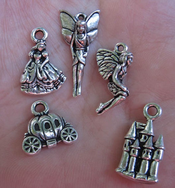 Pewter Charms- Fairy,Cinderella,Castle,Pumpkin Cart(one pair - you choose which two)(one pair)