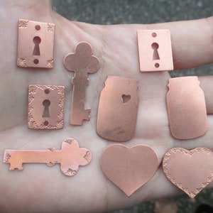 Copper Key,Mason Jar, Key Hole or Heart Stampings(one pair)You choose which two