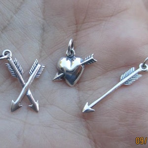 Sterling Silver Arrow,Double arrow, or Heart with Arrow Charm(one)You Choose which one