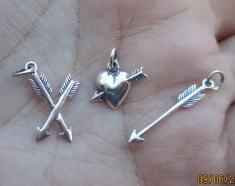 Sterling Silver Arrow,Double arrow, or Heart with Arrow Charm(one)You Choose which one