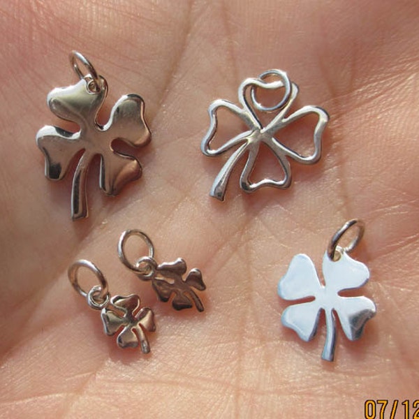 Sterling Silver Four Leaf Lucky Clover Charm(Small, Medium, Large, or open work) You choose which one