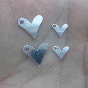 Argent sterling coeur disque 1/2 pouces ou 1/4 &quot;taille (2 coeurs) (calibre 24 ou 19)