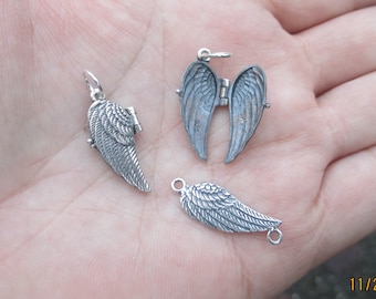 Conector de ala de ángel de plata de ley, medallón o corazón de ala de ángel (un encanto)Elija cuál