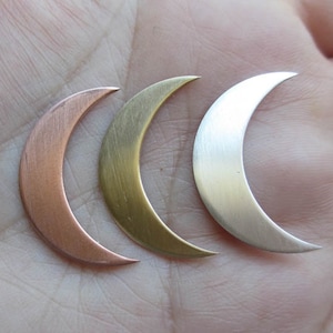 Sterling Silver,Copper or Brass Thin Moon Stamping (1 quantity of 1&quot; size )(22 gauge) You Choose Which One, or Design moons