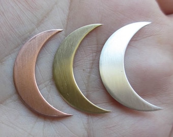 Sterling Silver,Copper or Brass Thin Moon Stamping (1 quantity of 1" size )(22 gauge) You Choose Which One, or Design moons