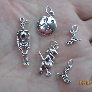 Sterling Silver Moon with Witch on broom charm(one charm)