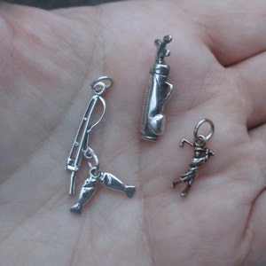 925 Silber Angelrute mit Fisch Anhänger, Golftasche oder Golfer Charm