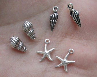 Sterling Silver Shell beads, Starfish Charm or Pewter shell Charms