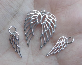 Sterling Silver or Bronze Openwork Double Angel Wing Charm or Tiny Angel Wing-You choose which one