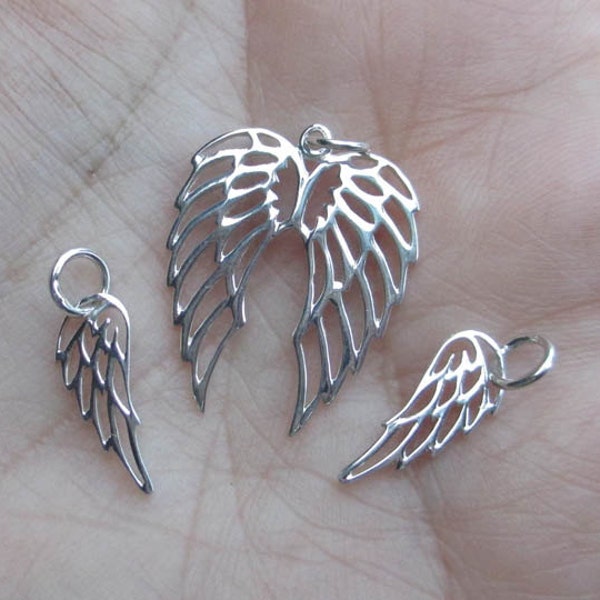 Sterling Silver or Bronze Openwork Double Angel Wing Charm or Tiny Angel Wing-You choose which one