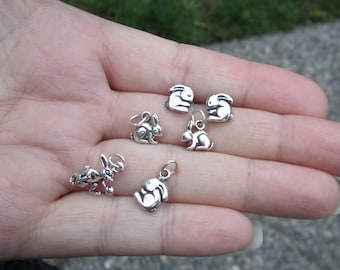 Sterling Silver 3-D Rabbit Charm, Bunny Earrings, Angel Bunny or Bunny Charm