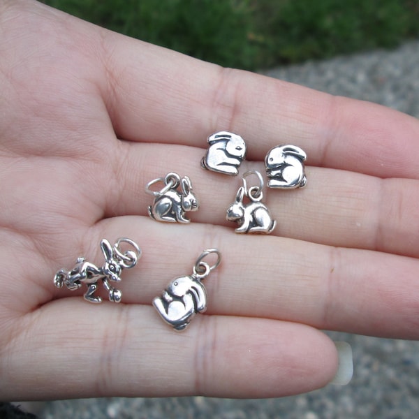 Sterling Silver 3-D Rabbit Charm, Bunny Earrings, Angel Bunny or Bunny Charm