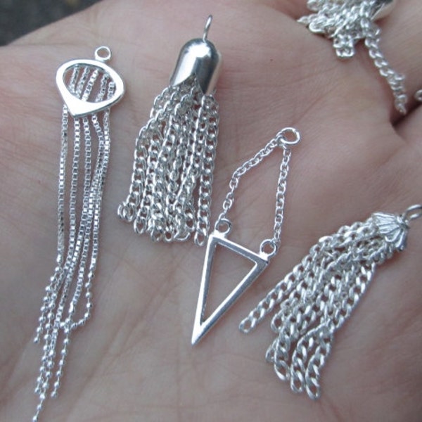 Sterling Silver Triangle Link, or Tassel Dangles-You choose which one