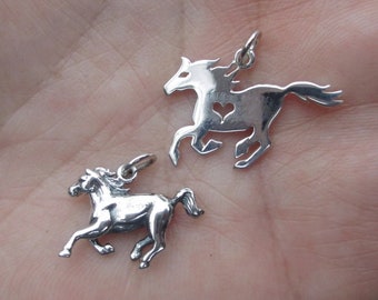 Sterling Silver Horse Charms(3-D) or Horse Charm with Heart Cutout