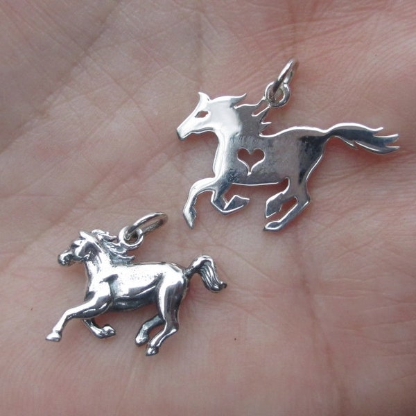 Sterling Silver Horse Charms(3-D) or Horse Charm with Heart Cutout