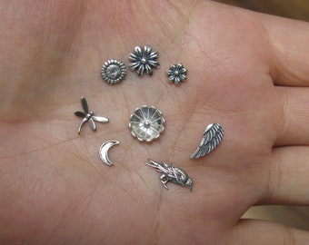 Sterling Silver Embellishments Moon, Raven, Dragonfly, Flowers etc.