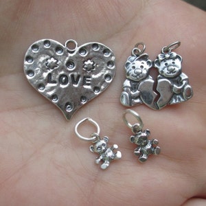 Sterling Silver Best Friends Bear Pendant,Love Heart Pendant, or Tiny Bear Charm(You choose which one)