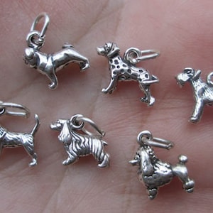Sterling Silver Poodle, Dalmation, Pug,Shih-Tzu, Beagle, Schnauzer, or Cocker Spaniel, Etc. Dog Breed Charms(You choose one)