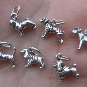 Sterling Silver Poodle, Dalmation, Pug,Shih-Tzu, Beagle, Schnauzer, or Cocker Spaniel, Etc. Dog Breed Charms(You choose one)