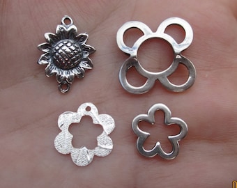 Blomlänkar i sterlingsilver, solroslänkar eller öppna blompärlor