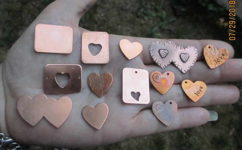 Copper Heart Charms,rectangle or double heart charms image 1