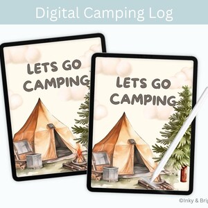 Diario de acampada digital, registro de viajes en autocaravana y tienda de campaña, registro de acampada con notas, cuaderno de acampada, carta digital e impresa en PDF.