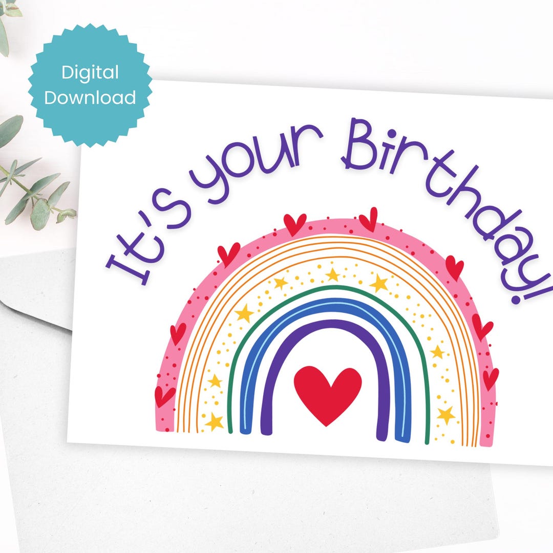 Colorful Rainbow Birthday Card | Printable Greeting Card (digital ...