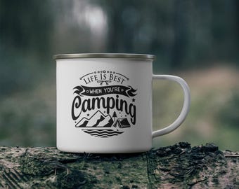 Camping Mug: Stainless Steel Enamel Mug, Outdoors Gift