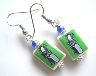 Seattle Seahawks. Football. Petite Mother of Pearl Shell Earrings. Surgical steel hooks.